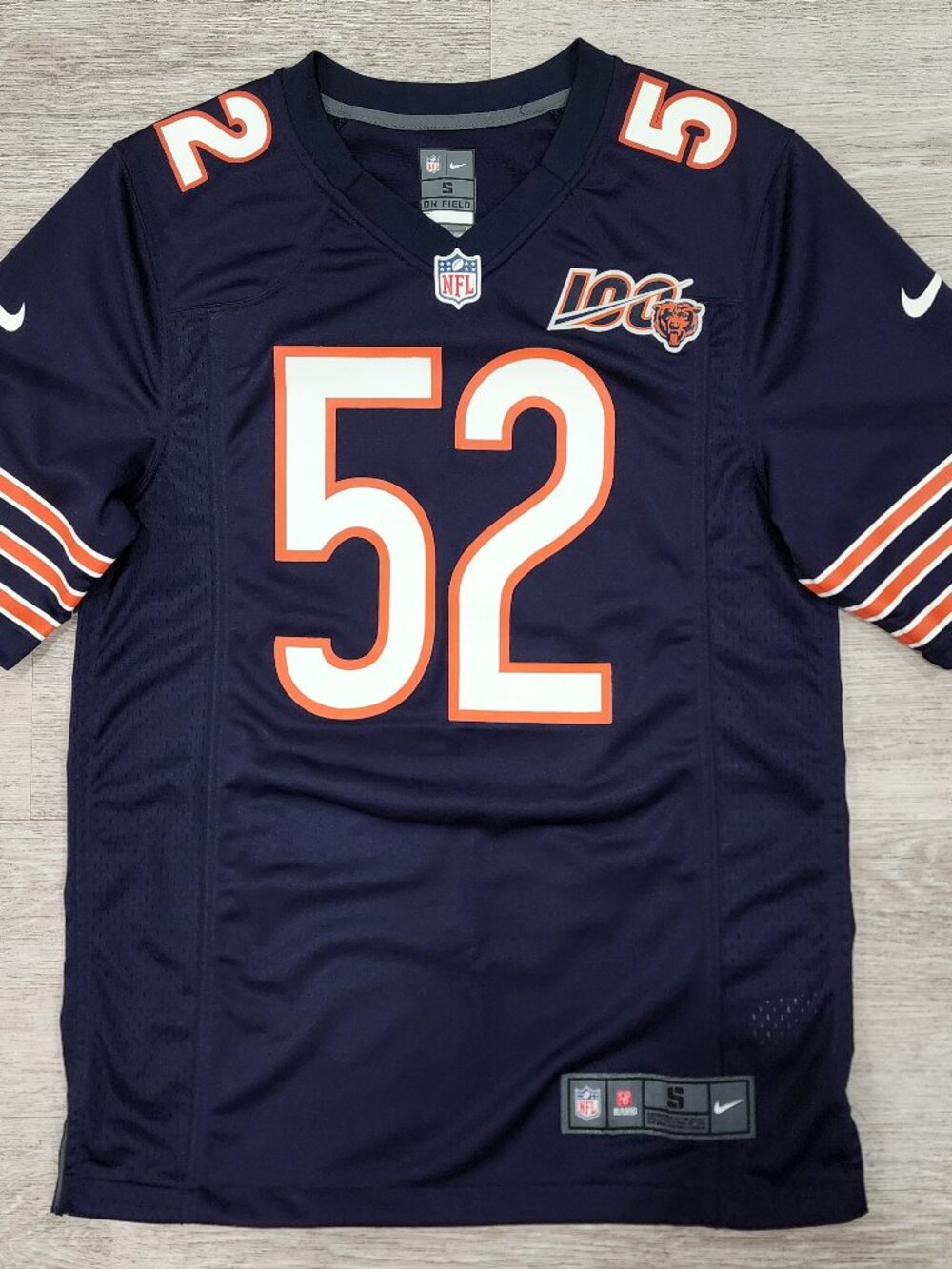 Nike NFL On Field Chicago Bears Khalil Mack #52 Blue 100 Yr Patch Limited Jersey